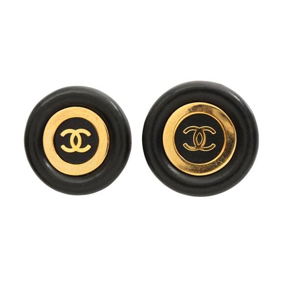 Chanel Coco Mark Earrings Gold Plated Leather - Picture 1 of 7